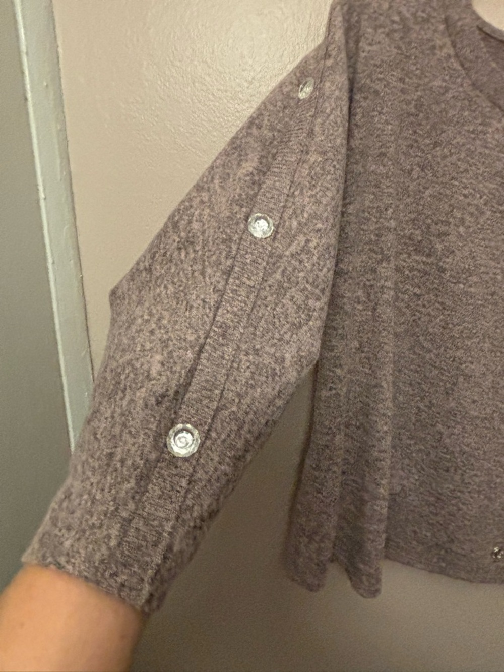 Button-Shoulder Knit Top in Taupe NWOT - Picture 2 of 6